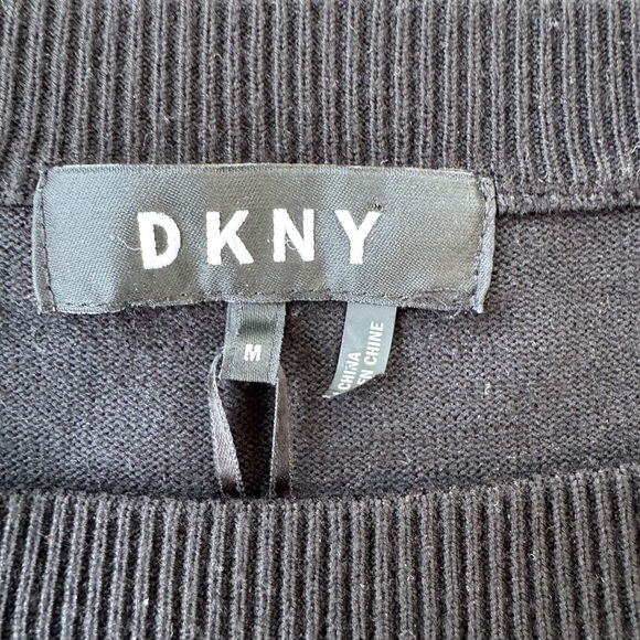 DKNY Black Sweater Long Striped Sheer Sleeves Woman’s SZ M - Picture 3 of 5